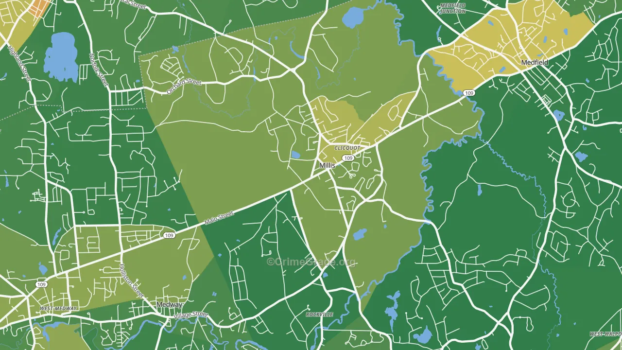 Millis, MA Map of Burglary Rates