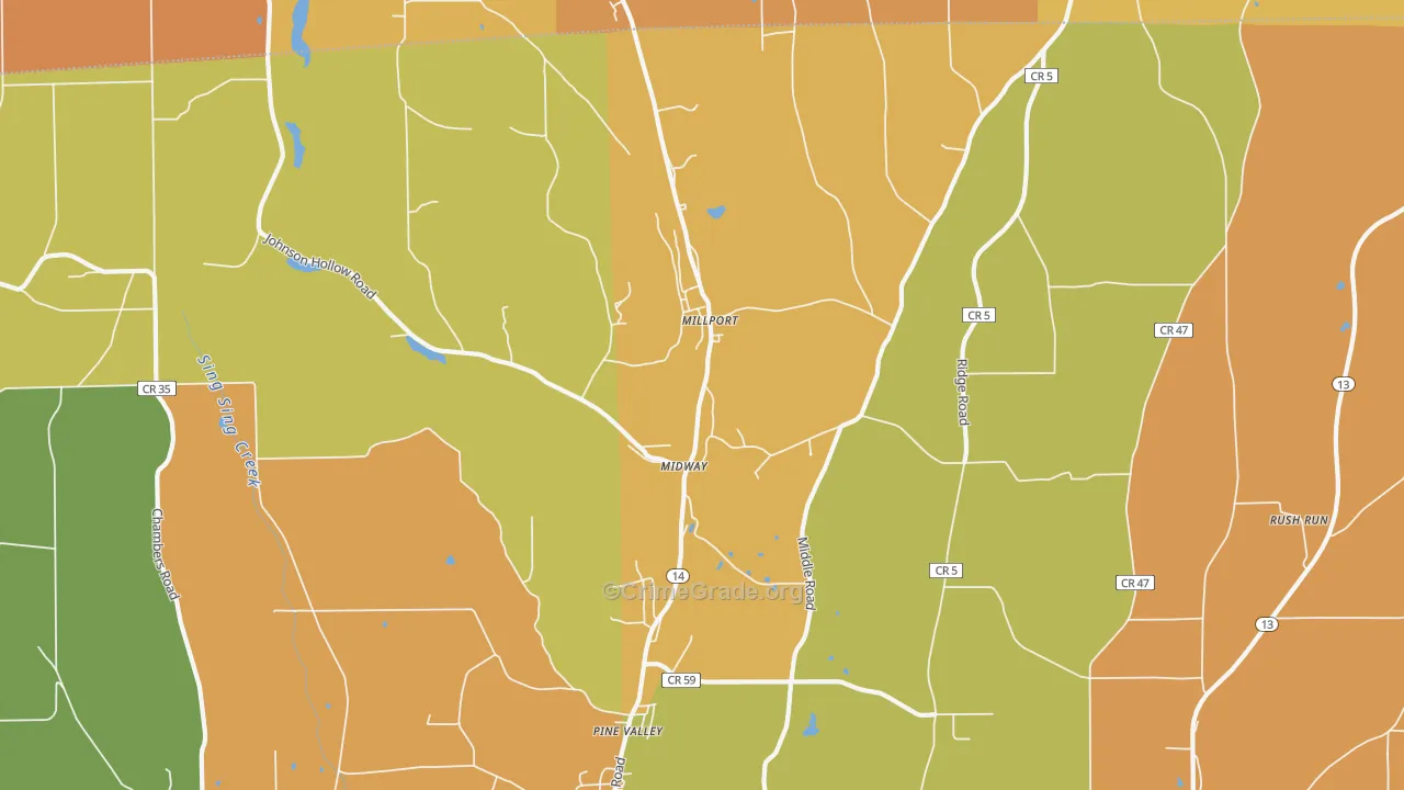 Millport, NY Map of Burglary Rates