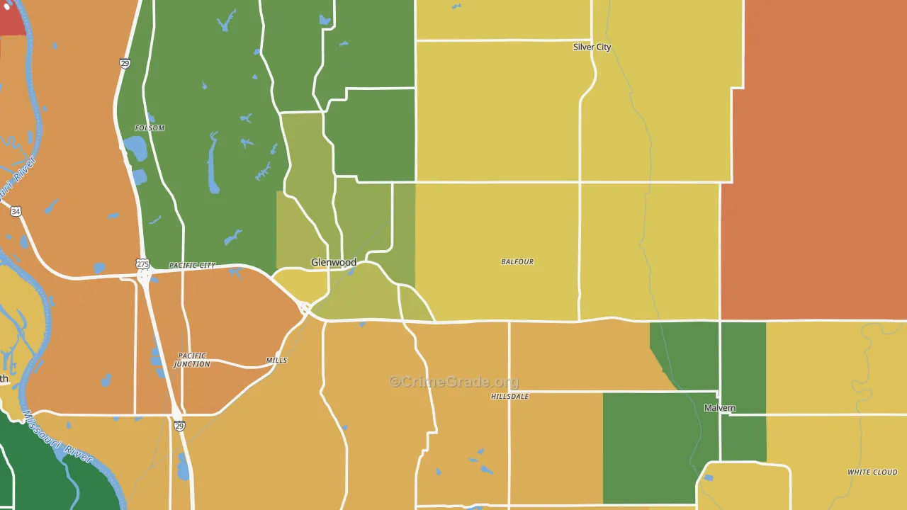 Mills County, IA Map of Burglary Rates