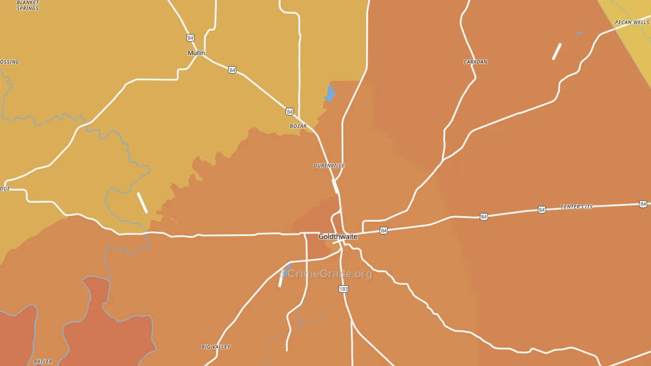 Mills County, TX Map of Burglary Rates