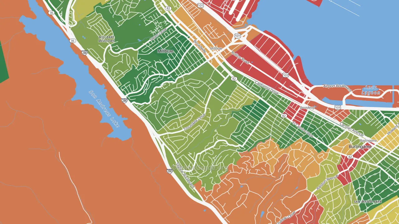 Mills Estates, Burlingame, CA Map of Burglary Rates