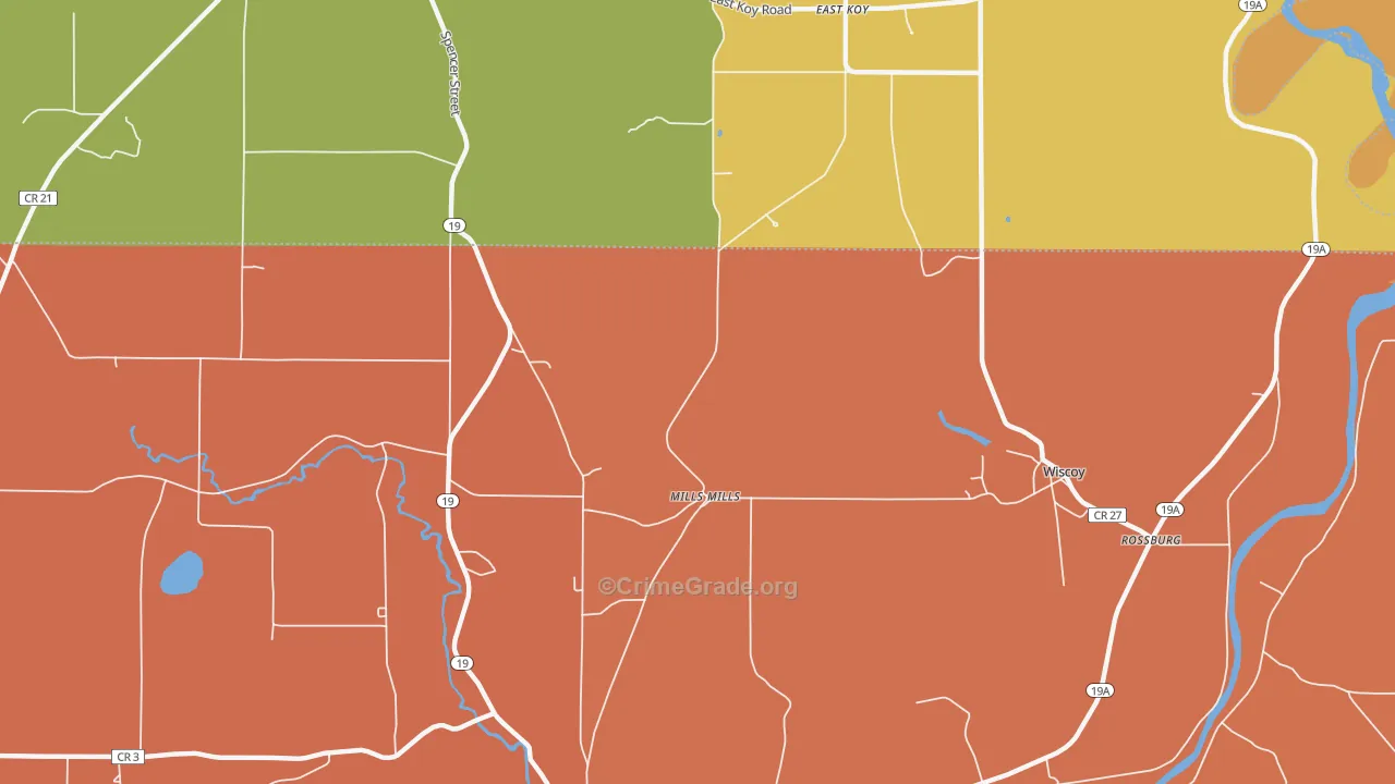 Mills Mills, NY Map of Burglary Rates