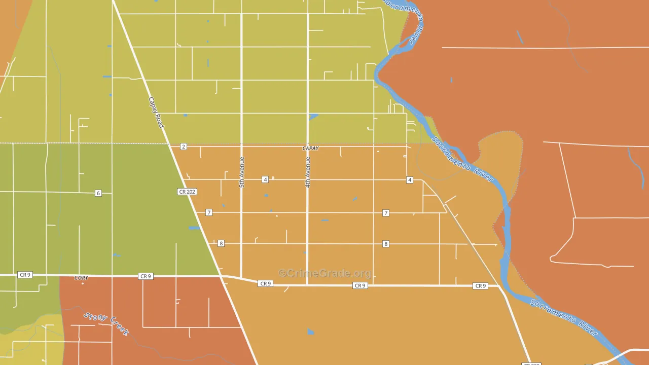 Mills Orchard, CA Map of Burglary Rates