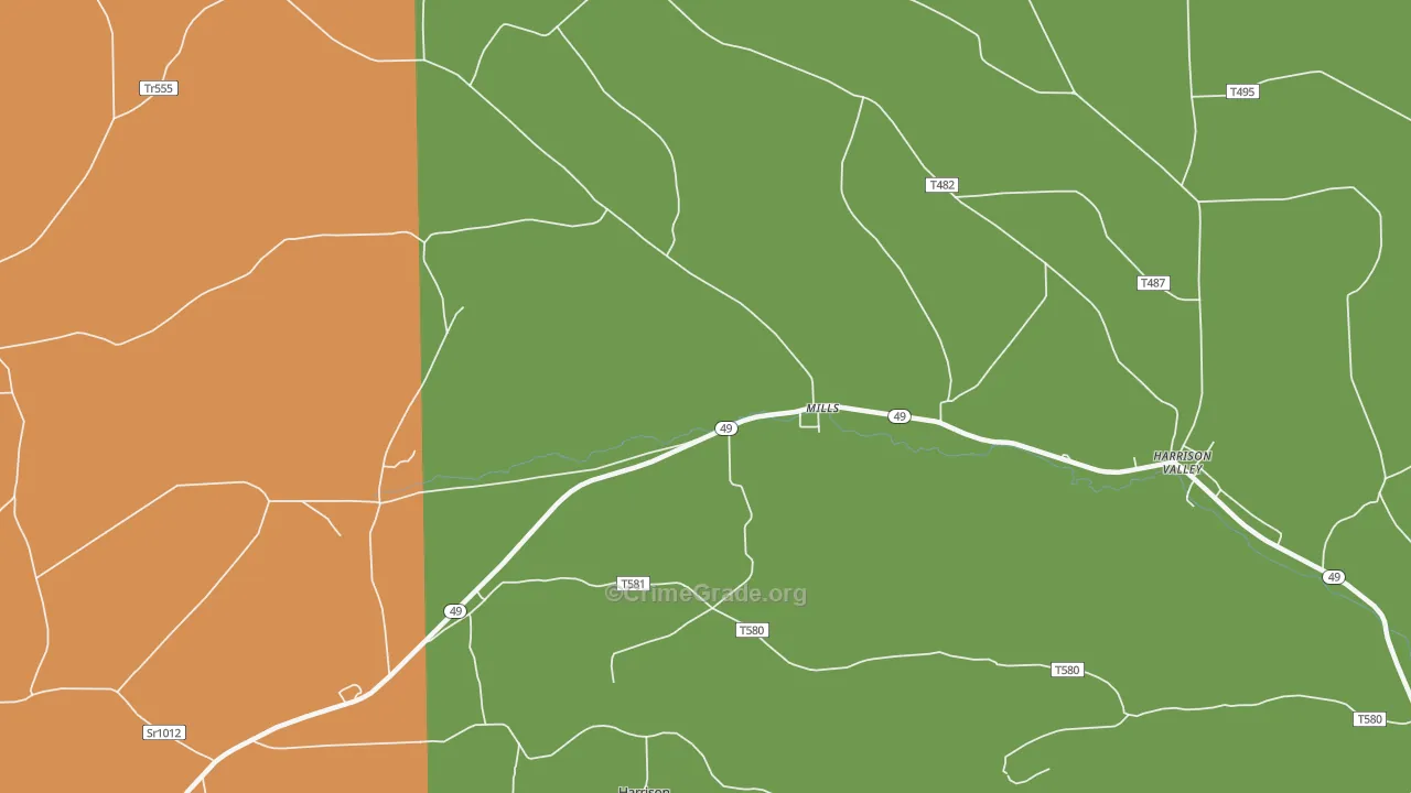 Mills, PA Map of Burglary Rates