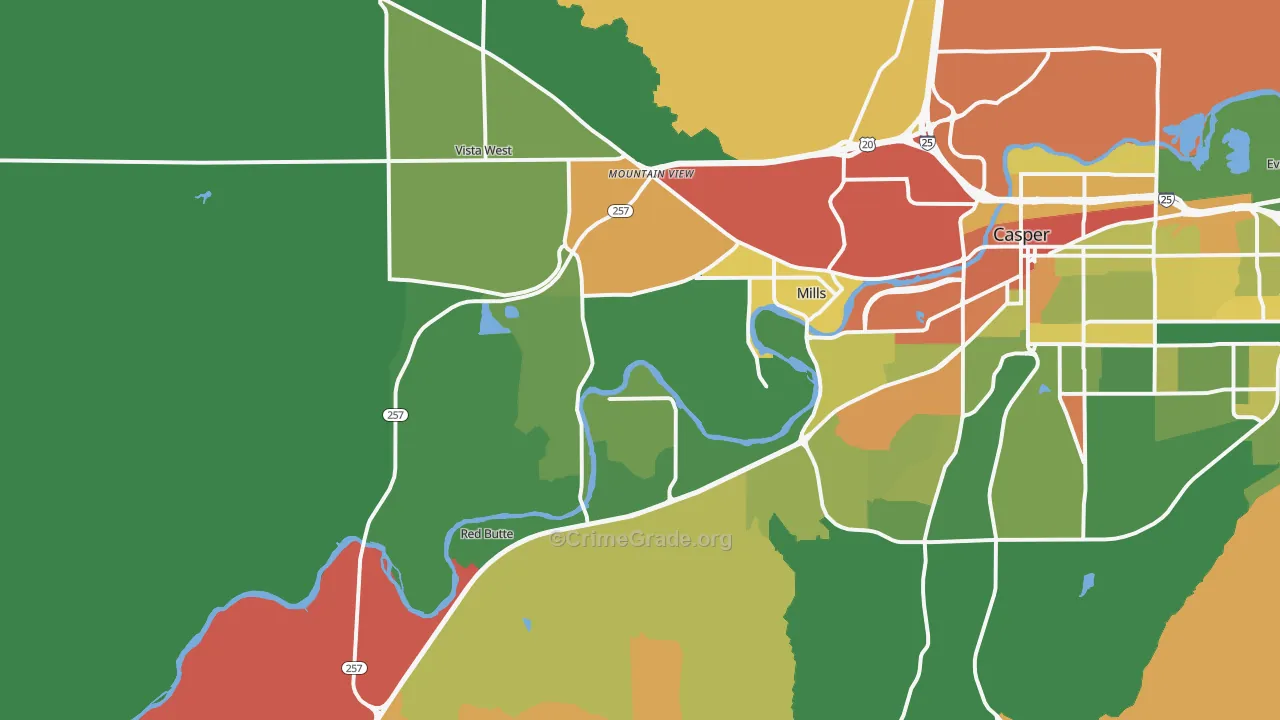 Mills, WY Map of Burglary Rates