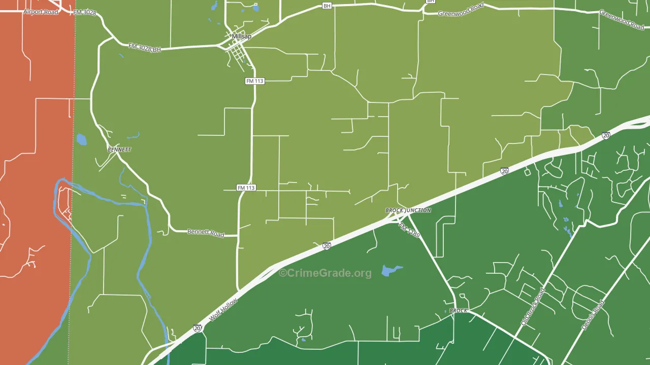 Millsap, TX Map of Burglary Rates