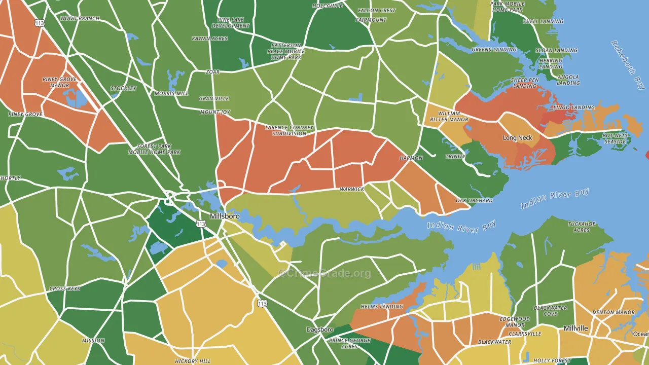 Millsboro, DE Map of Burglary Rates