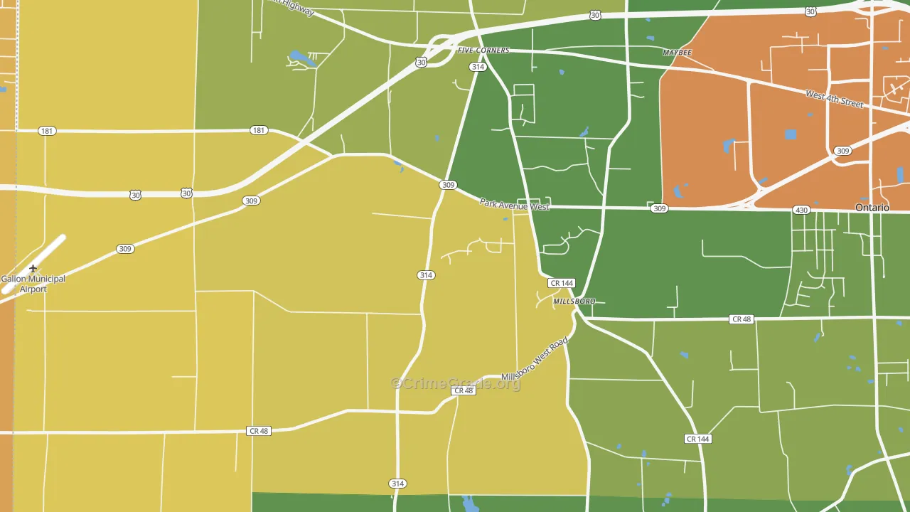 Millsboro, OH Map of Burglary Rates
