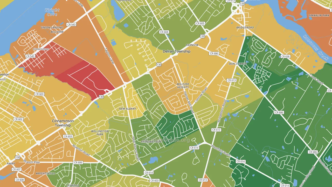 Millside Heights, Riverside, NJ Map of Burglary Rates