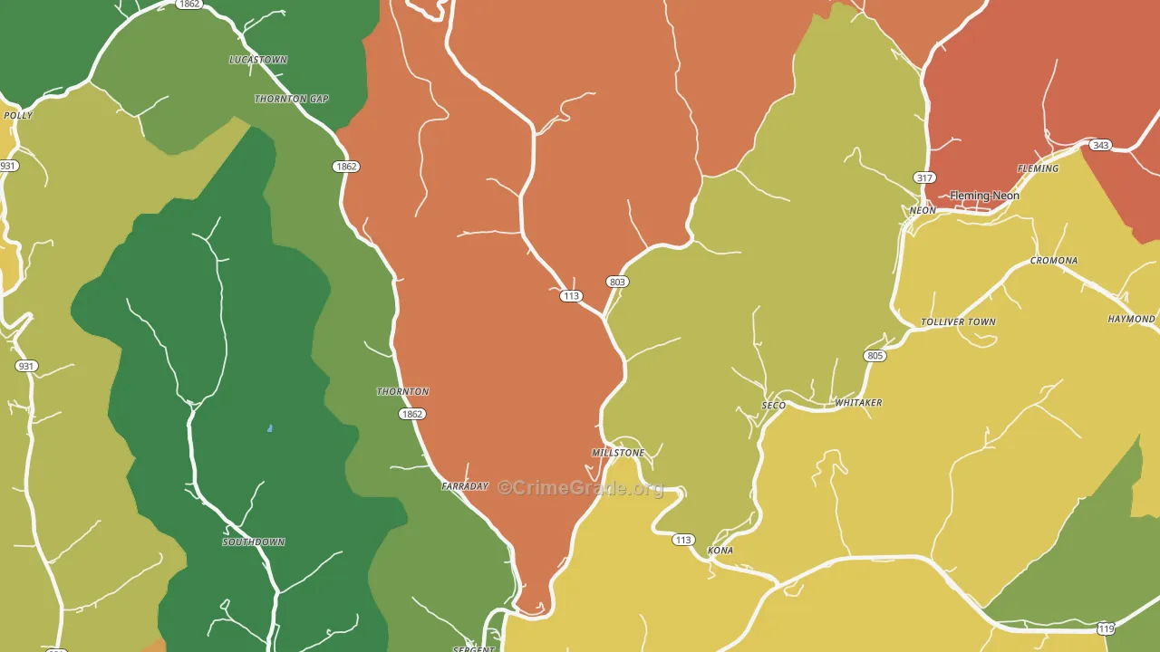 Millstone, KY Map of Burglary Rates