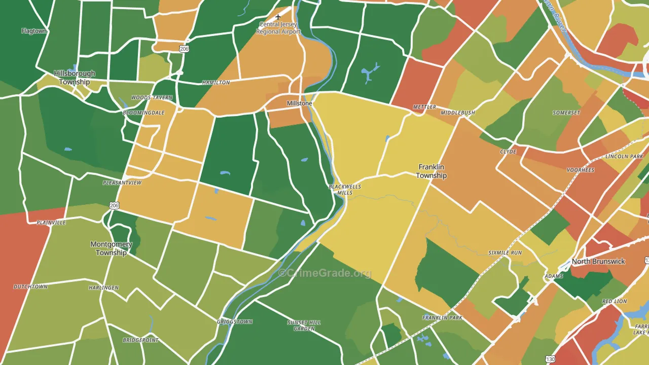 Millstone, NJ Map of Burglary Rates