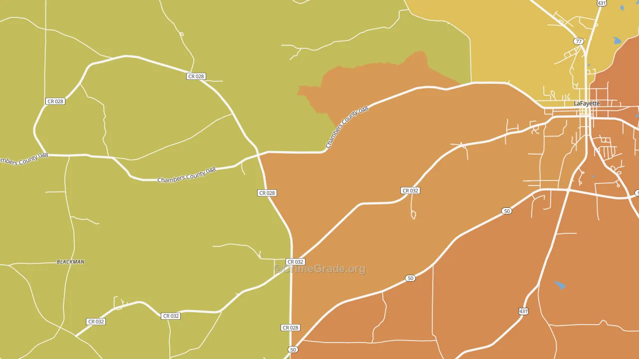 Milltown, AL Map of Burglary Rates