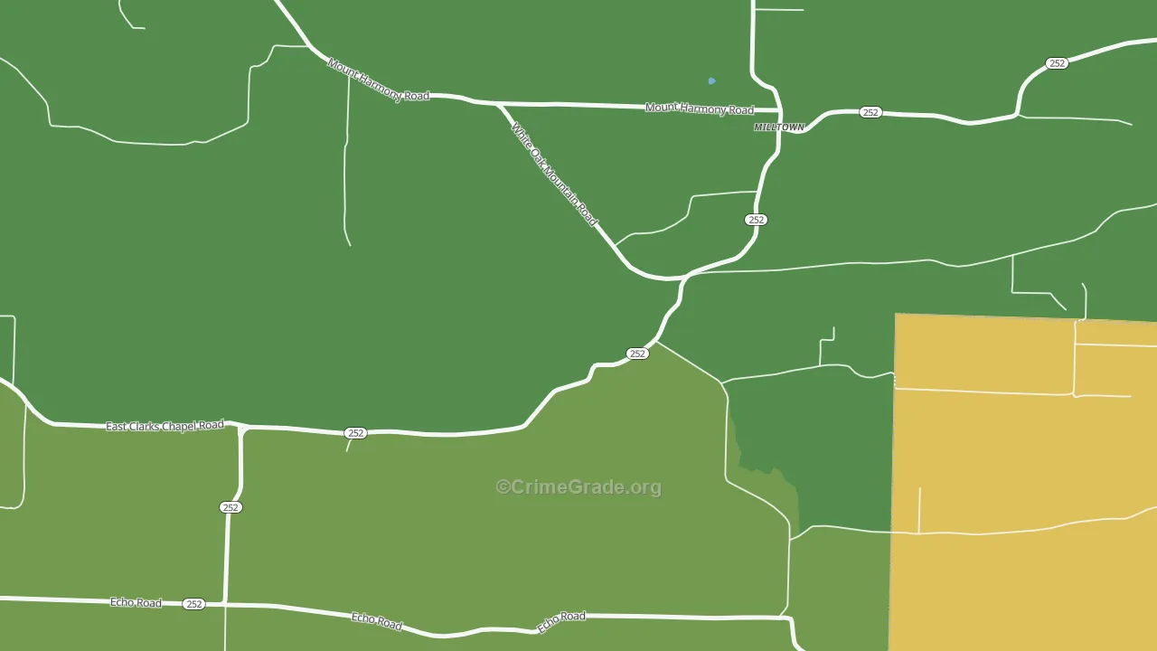 Milltown, AR Map of Burglary Rates