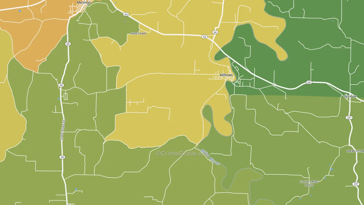 Milltown, IN Map of Burglary Rates