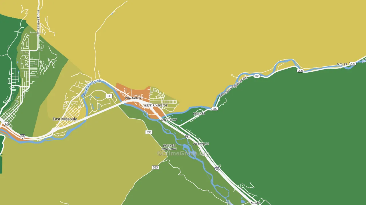 Milltown, MT Map of Burglary Rates