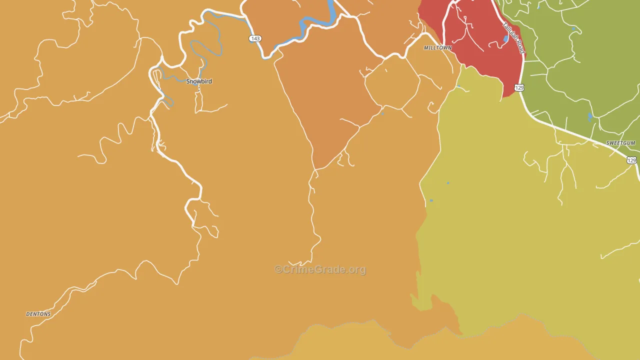 Milltown, NC Map of Burglary Rates