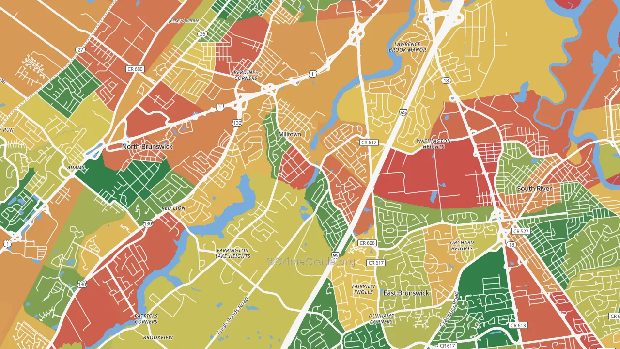 Milltown, NJ Map of Burglary Rates