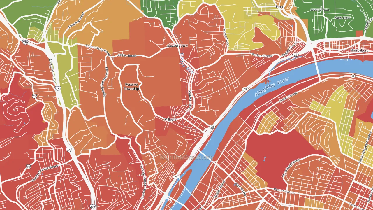 Millvale, PA Map of Burglary Rates