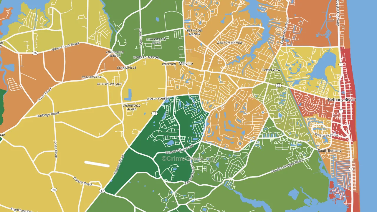 Millville, DE Map of Burglary Rates