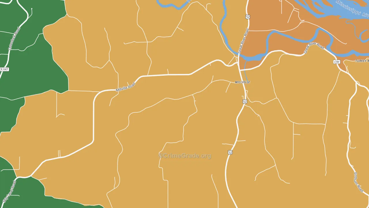 Millville, IA Map of Burglary Rates