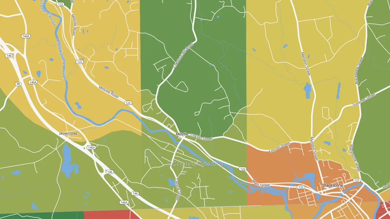 Millville, MA Map of Burglary Rates