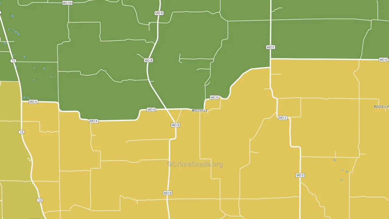 Millville, MO Map of Burglary Rates
