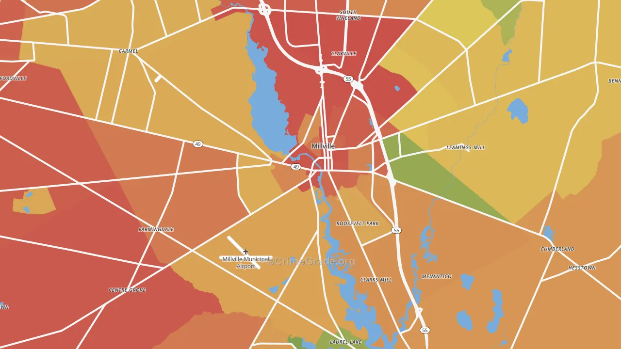 Millville, NJ Map of Burglary Rates