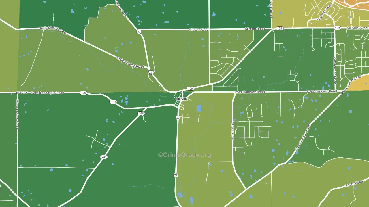 Millville, OH Map of Burglary Rates