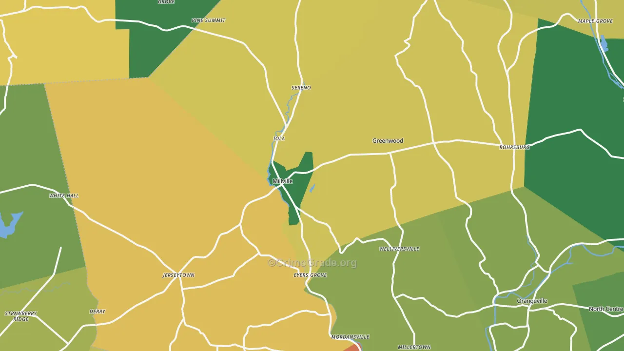 Millville, PA Map of Burglary Rates
