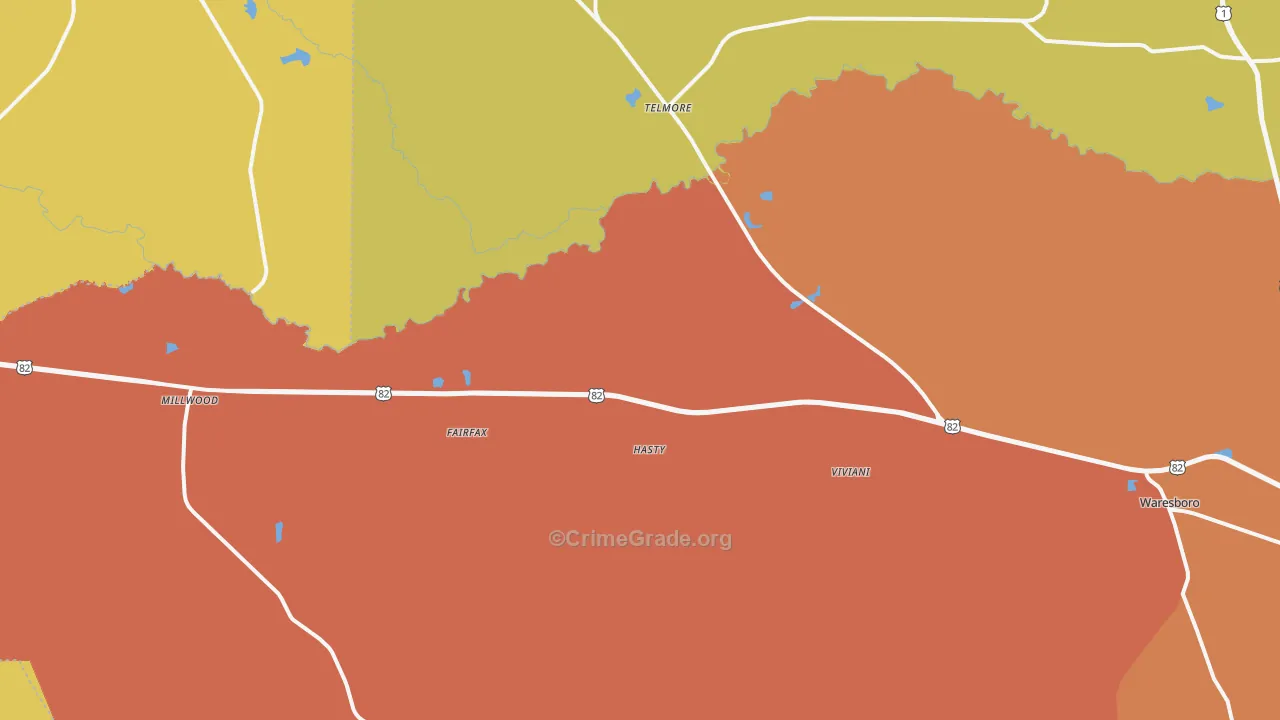 Millwood, GA Map of Burglary Rates