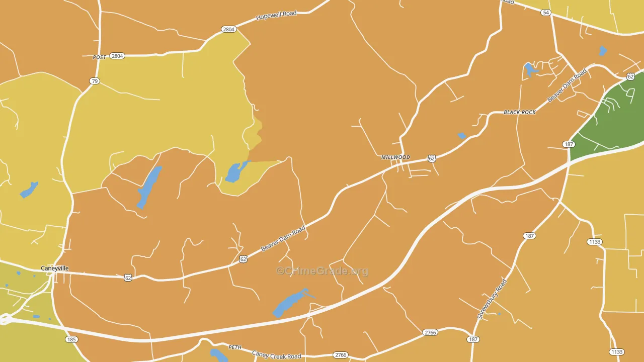 Millwood, KY Map of Burglary Rates