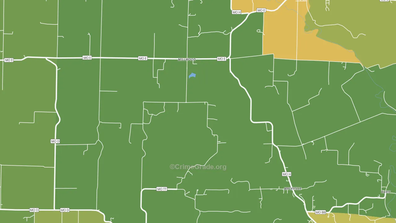 Millwood, MO Map of Burglary Rates