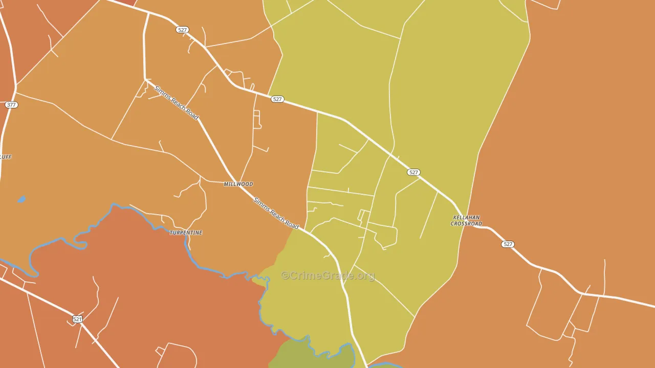 Millwood, SC Map of Burglary Rates