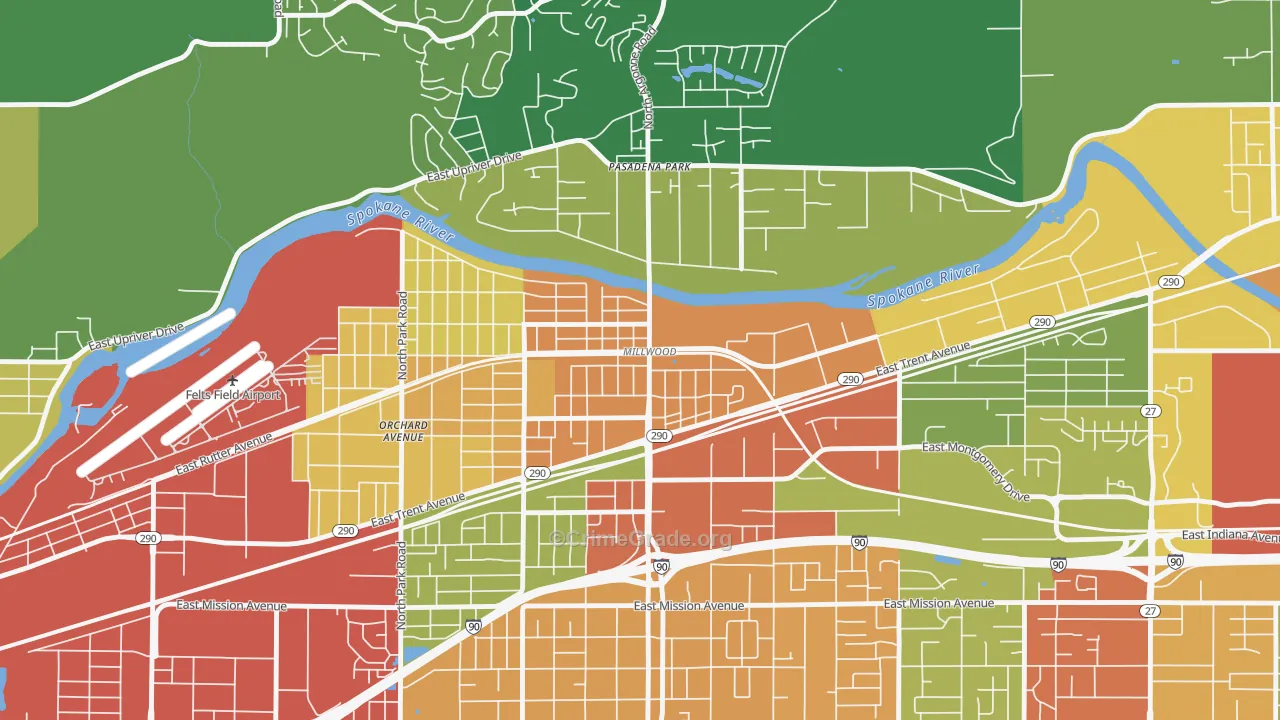 Millwood, WA Map of Burglary Rates