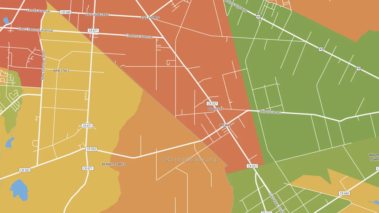 Milmay, NJ Map of Burglary Rates