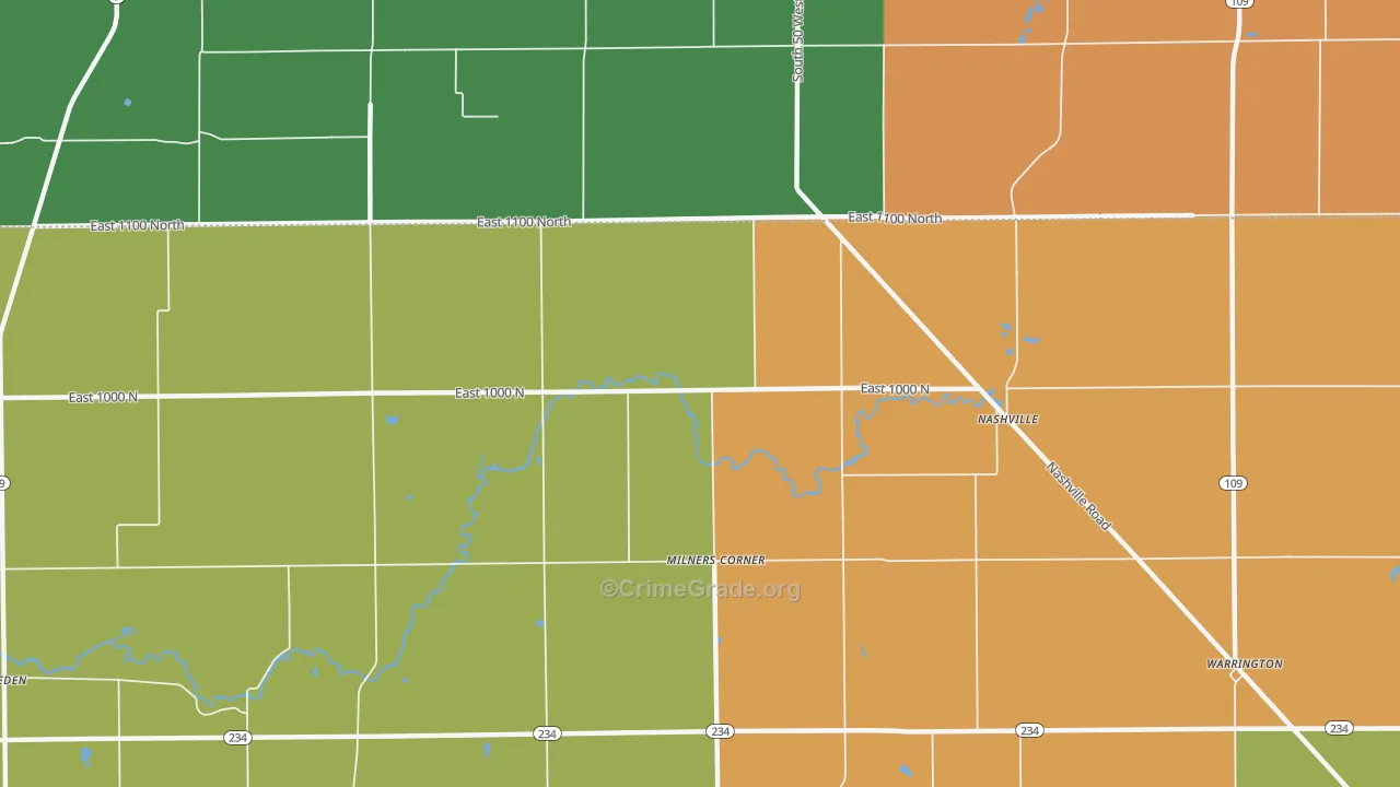 Milners Corner, IN Map of Burglary Rates