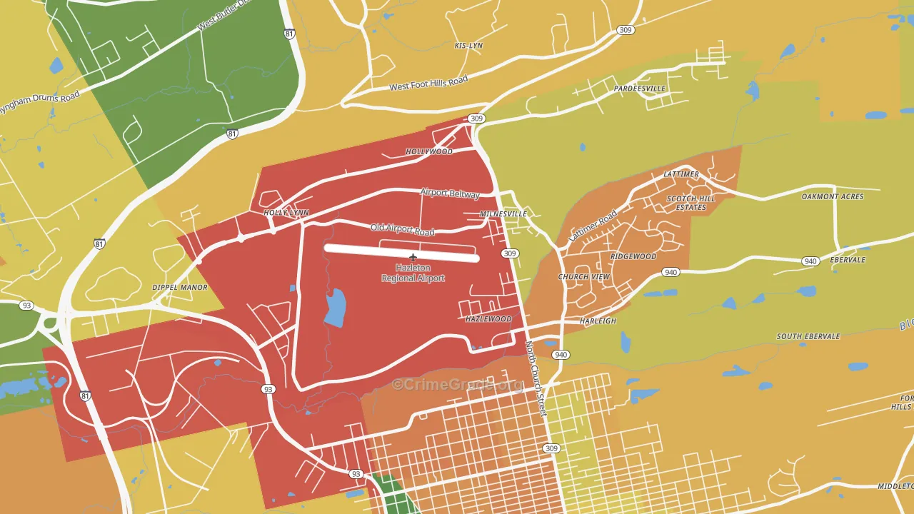 Milnesville, PA Map of Burglary Rates