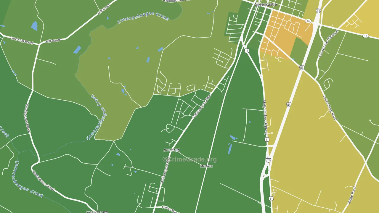 Milnor, PA Map of Burglary Rates