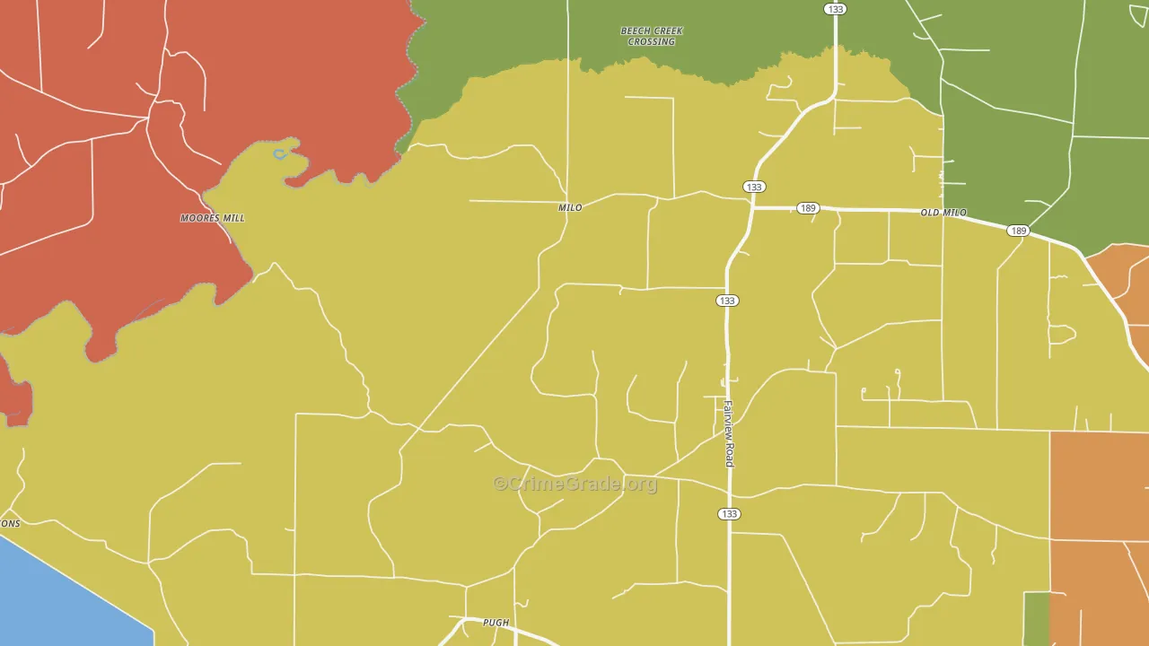 Milo, AR Map of Burglary Rates