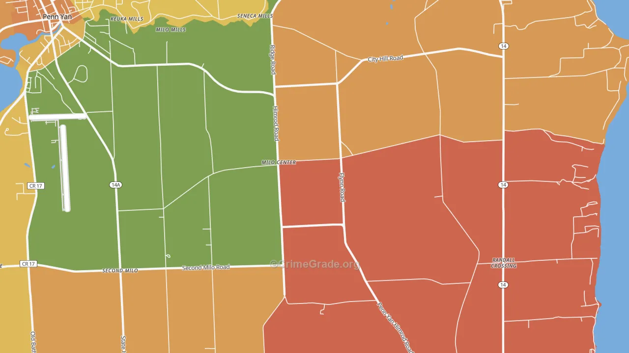 Milo Center, NY Map of Burglary Rates