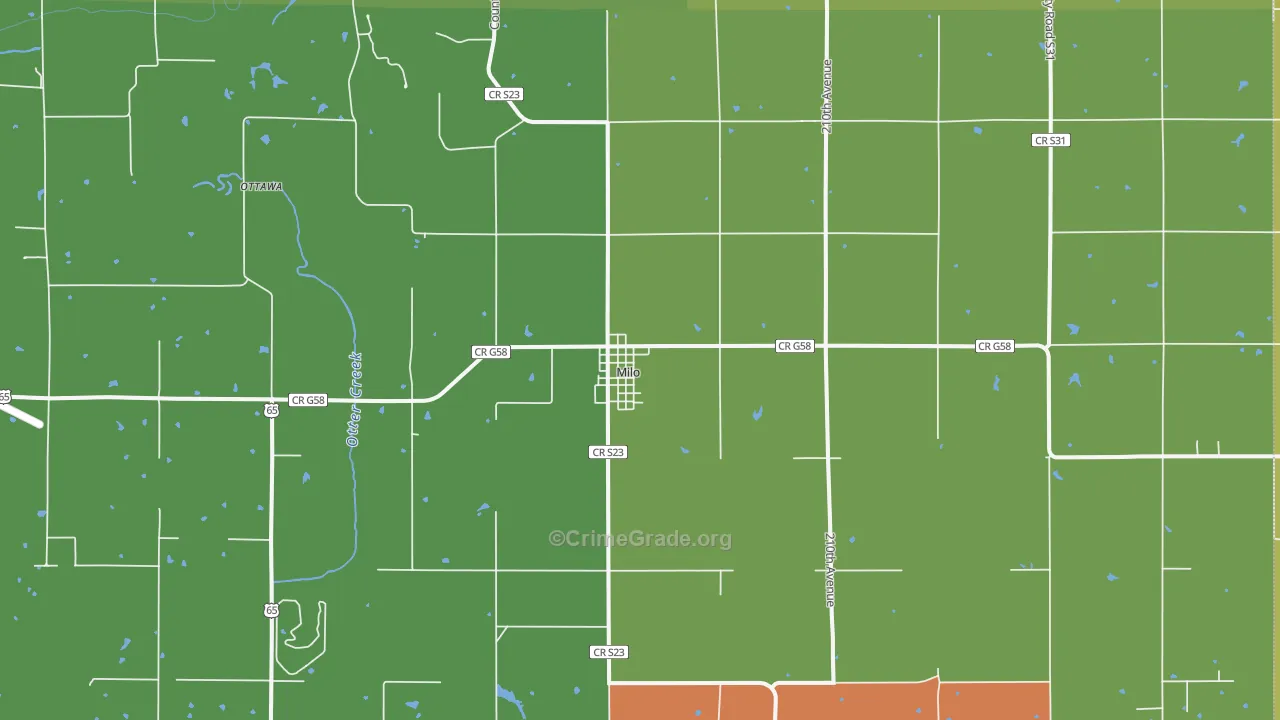 Milo, IA Map of Burglary Rates