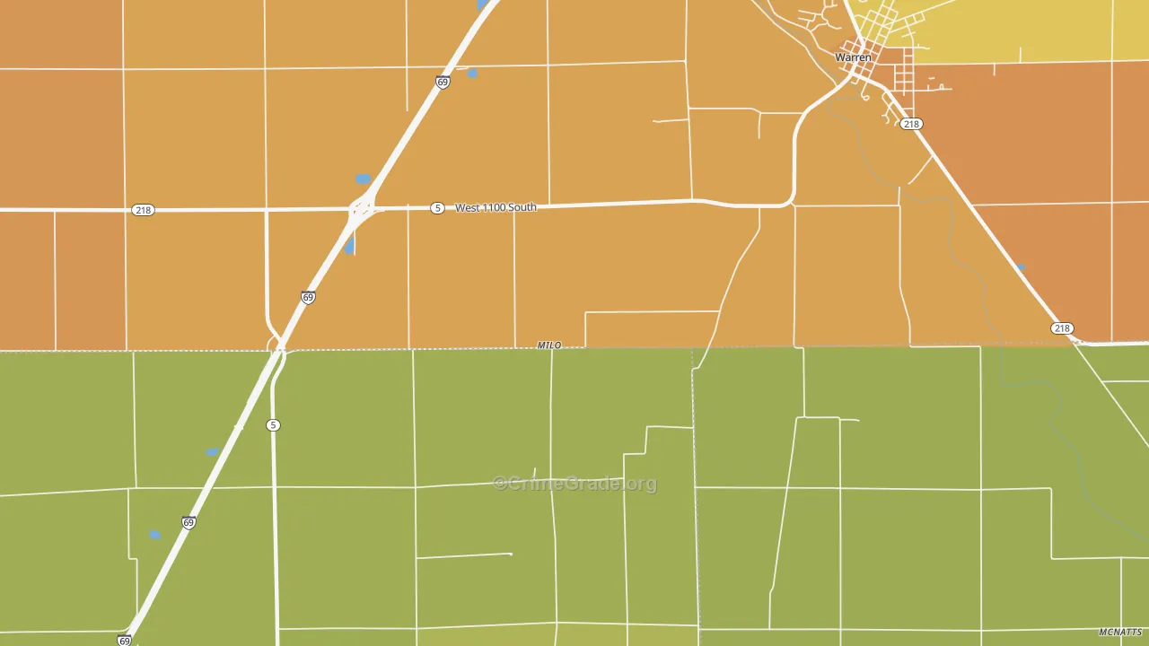 Milo, IN Map of Burglary Rates