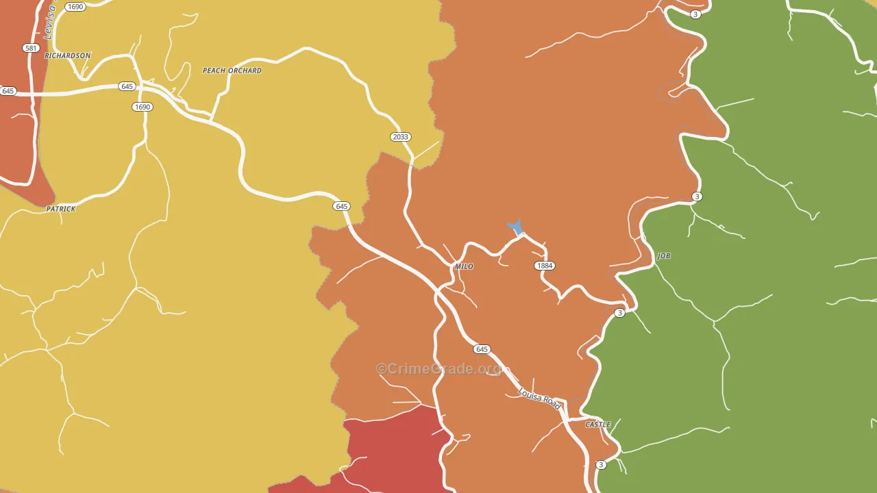 Milo, KY Map of Burglary Rates
