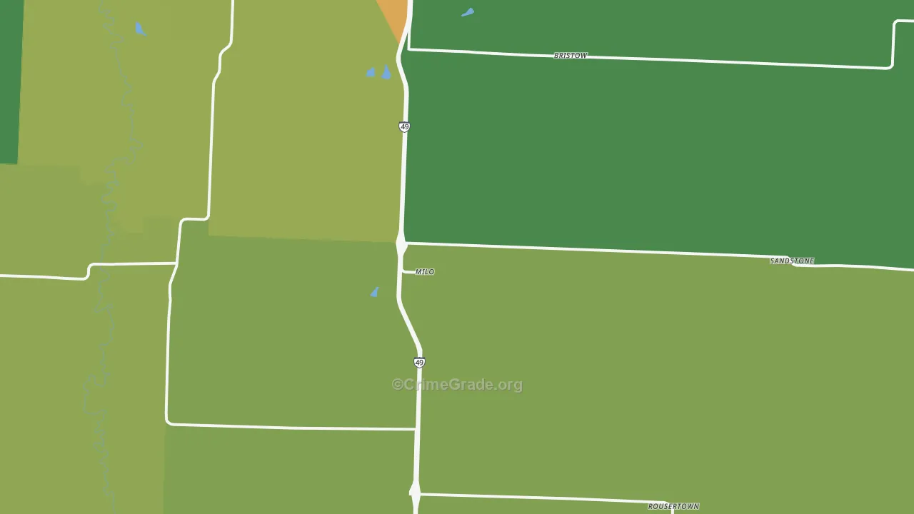 Milo, MO Map of Burglary Rates