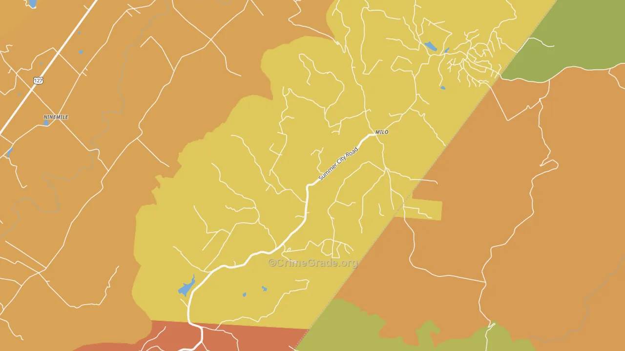 Milo, TN Map of Burglary Rates