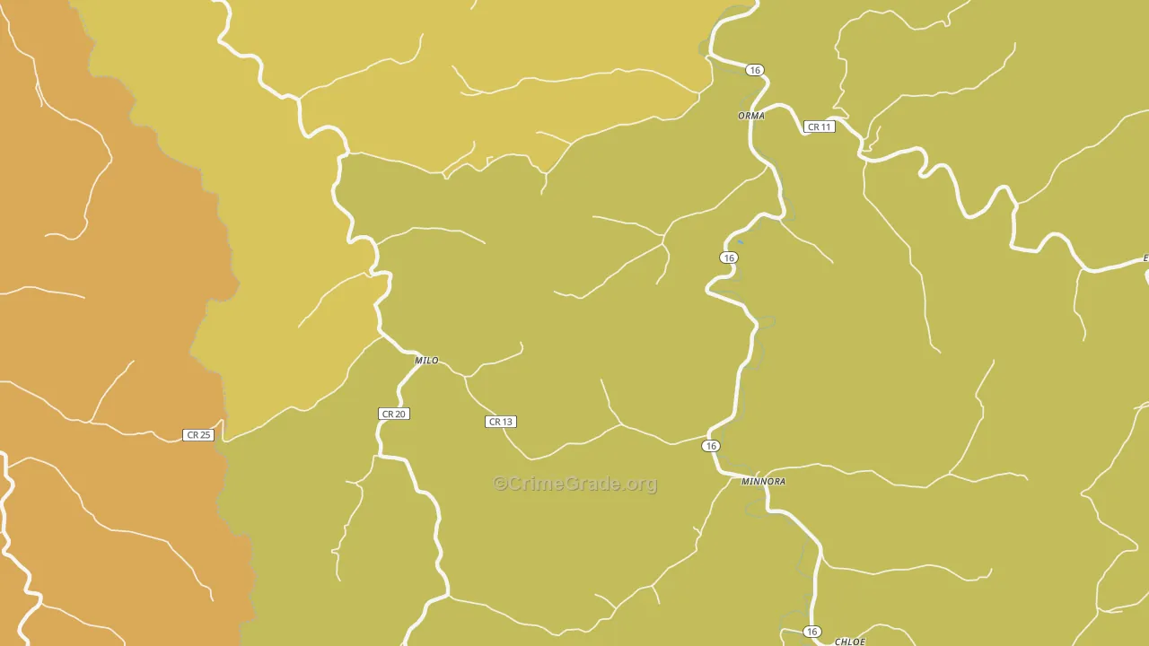 Milo, WV Map of Burglary Rates