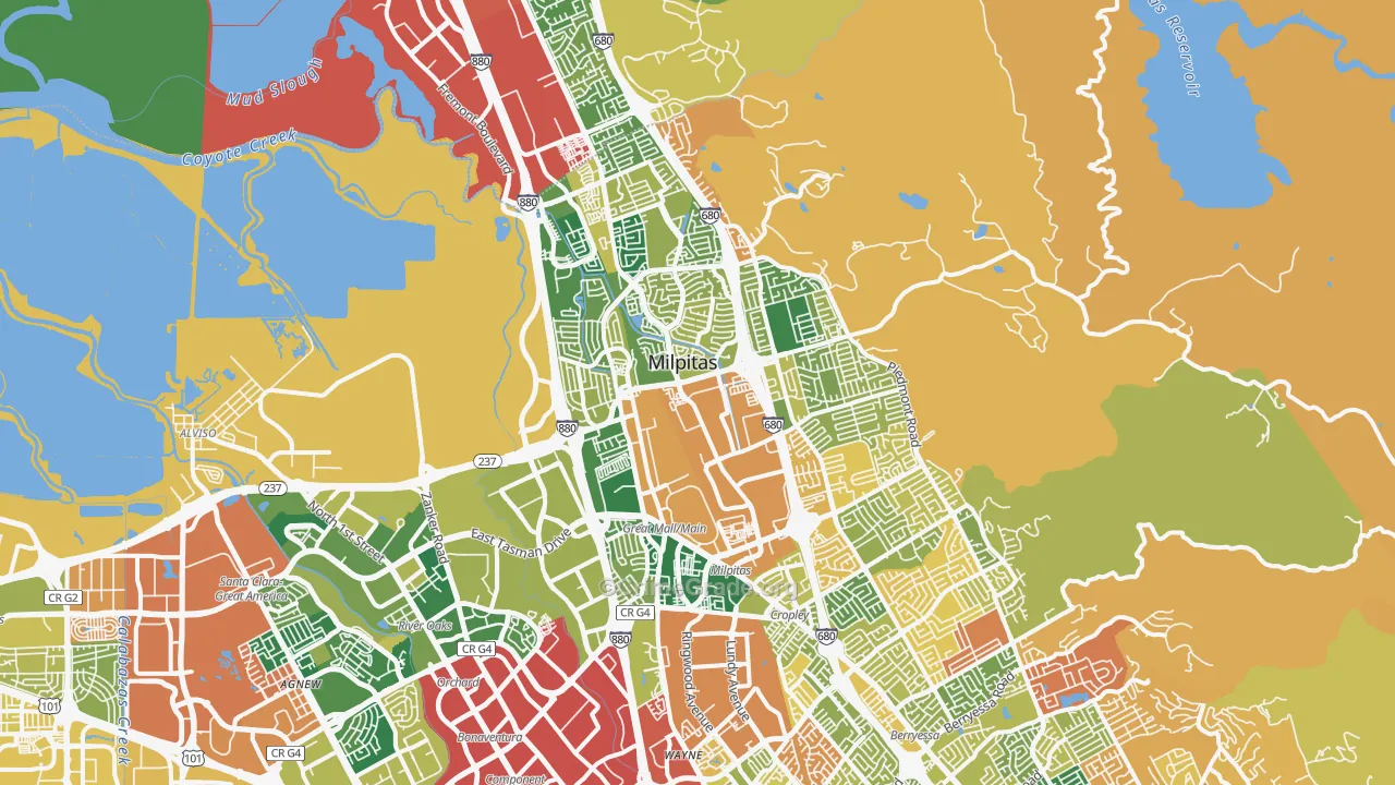 Milpitas, CA Map of Burglary Rates