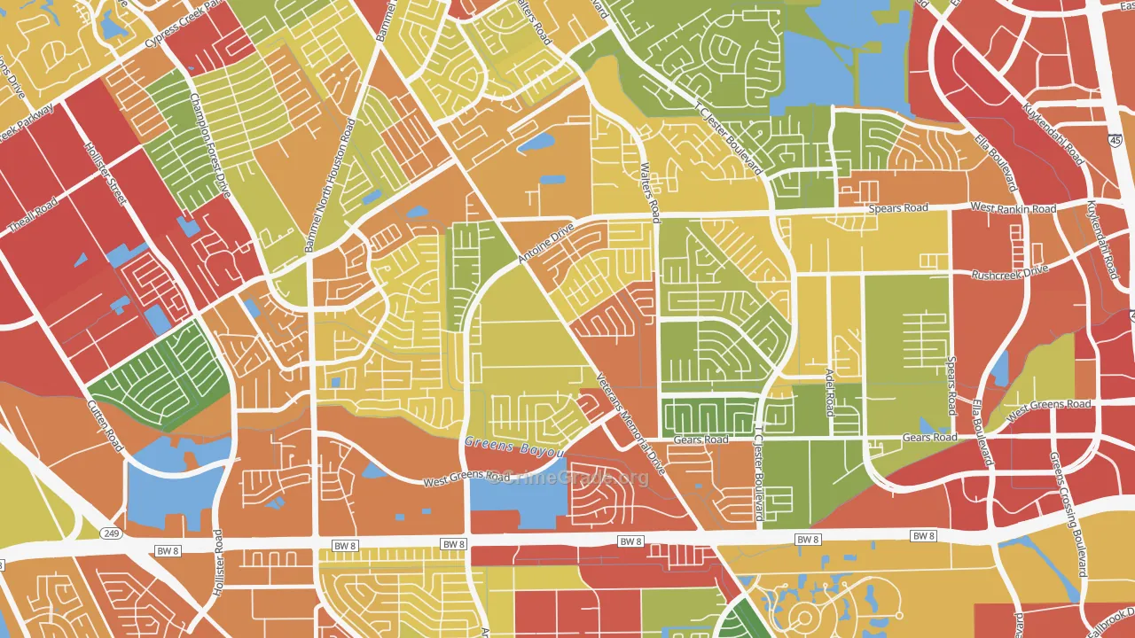 Milroy Farms, Houston, TX Map of Burglary Rates
