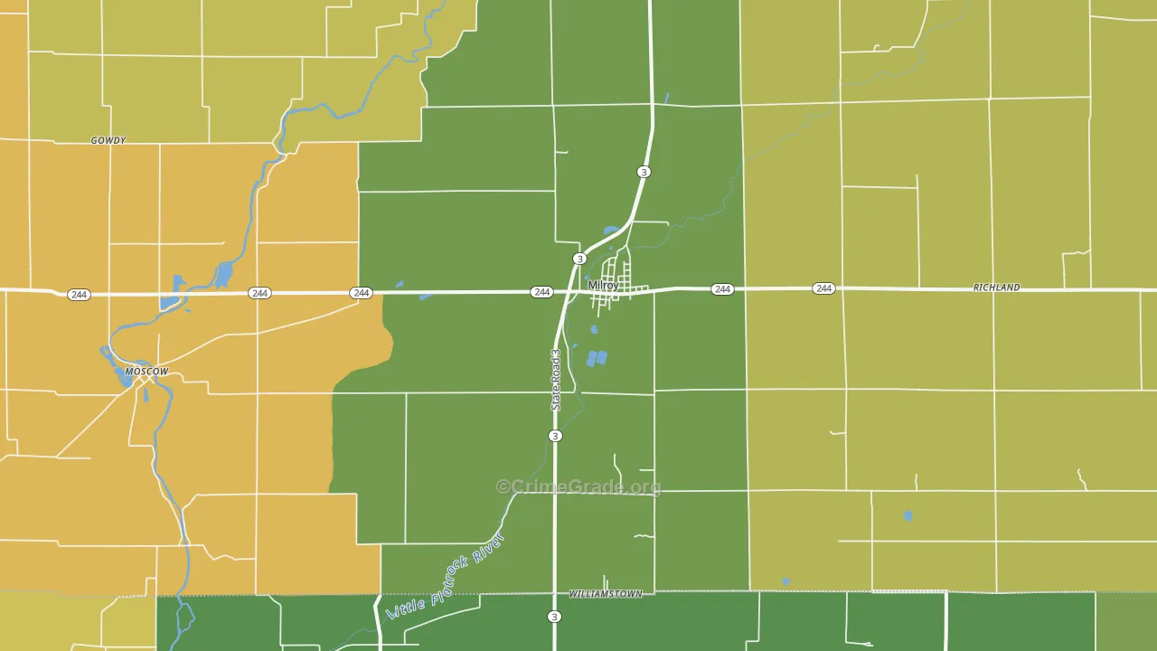Milroy, IN Map of Burglary Rates