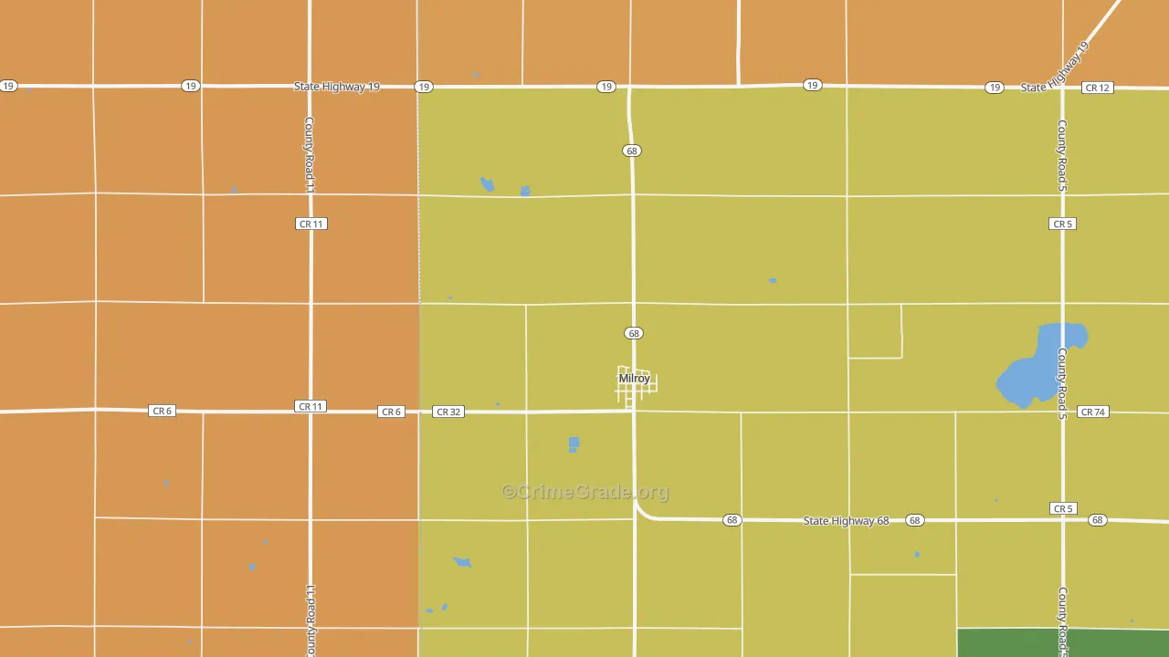 Milroy, MN Map of Burglary Rates